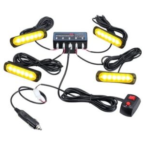 4x6LEDs Strobe Lights Amber Hazard Warning Beacon Lights Emergency Flashing Lights